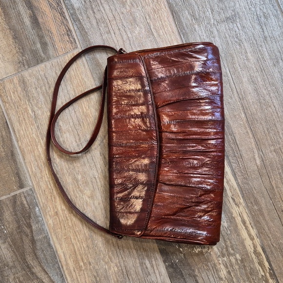 Unbranded Handbags - Eel Skin Leather Pleated Shoulder Bag Clutch, Korea